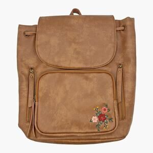 NWOT UNDER ONE SKY Faux Leather Floral Small Backpack (Tan/Cognac)